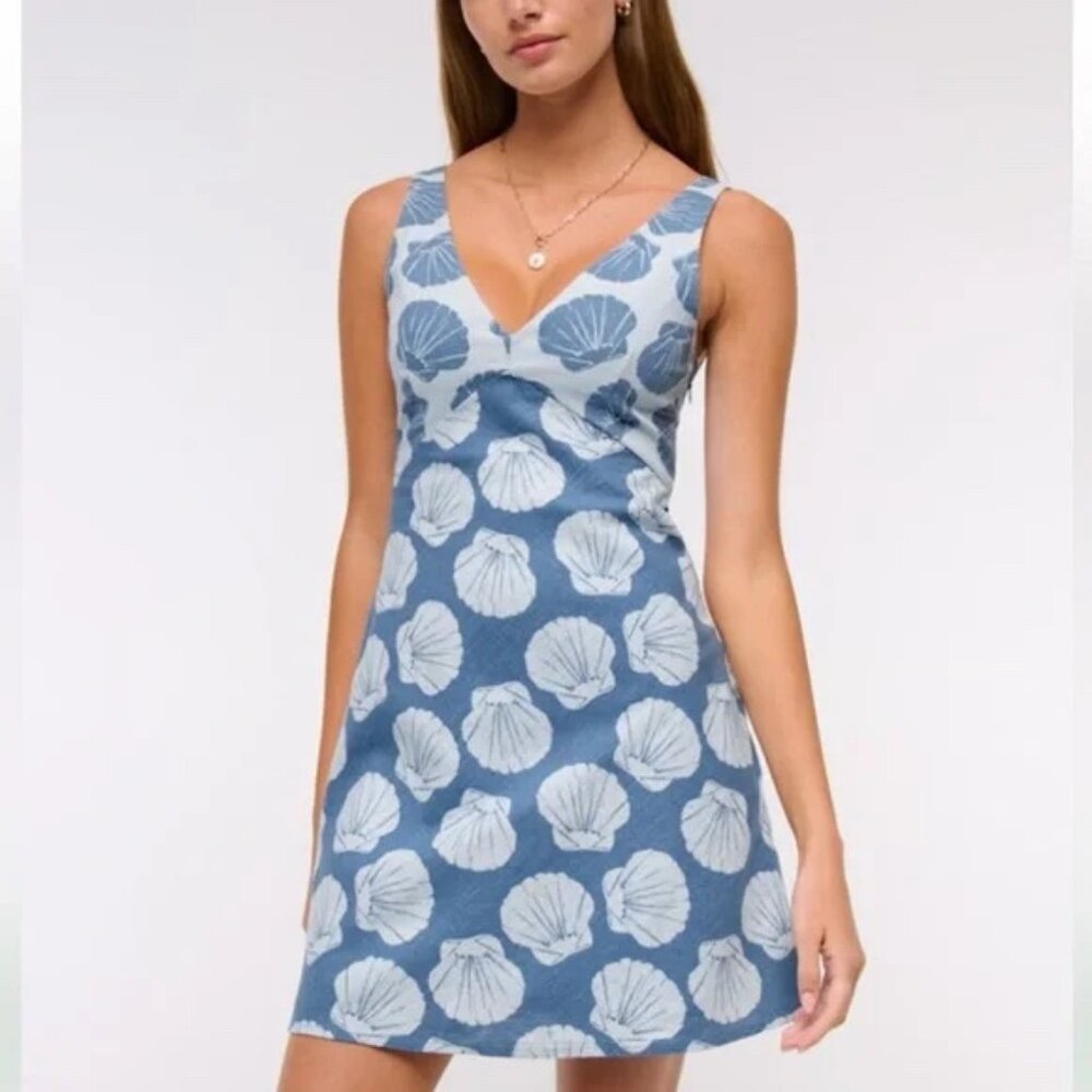 Abercrombie & Fitch Blue Shell Print Mini Dress Summer Beach Sleeveless, Size M